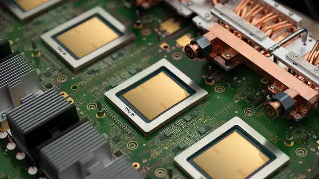 Google TPU boards with square processors and copper cooling components